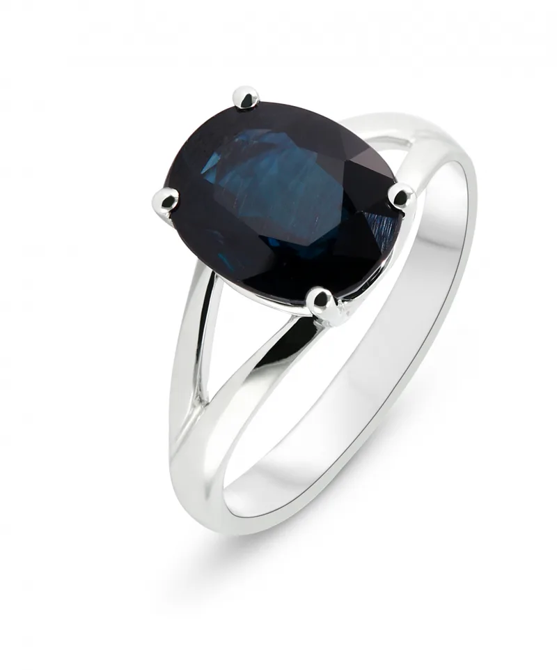 Bague Saphir Bleu Ovale 10x8mm en Or Blanc 750 pour femme - Bijoux Trabbia Vuillermoz